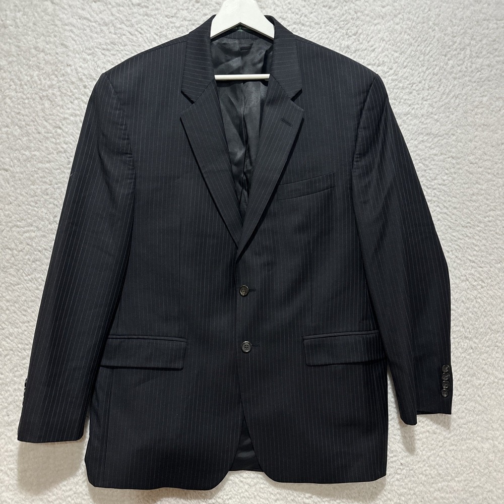 Lauren Ralph Lauren Blazer Jacket Men's Size 42R Black Stripe 100% Wool Pockets‎